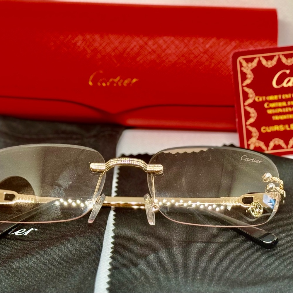 Cartier Clear Gold and Black Rimless Eyewear